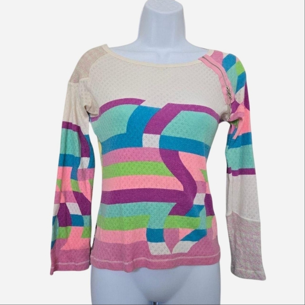 Custo Barcelona Abstract Multifabric Knit Long Sleeve Top